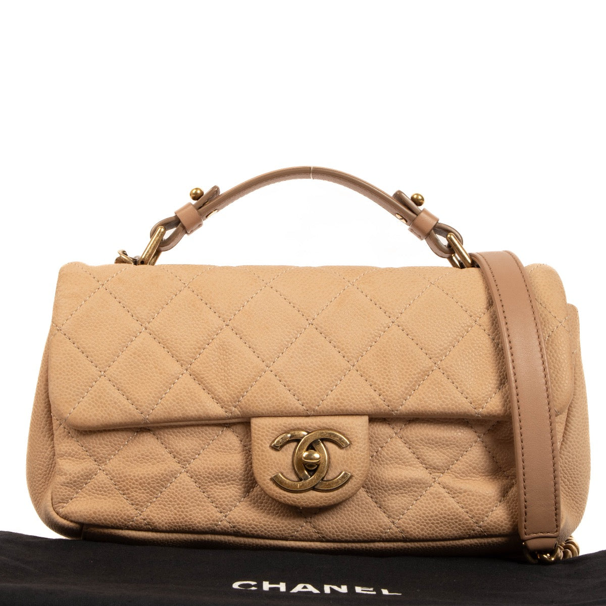 shop 100% authentic second hand Chanel Beige Caviar Flap Bag with Handle on Labellov.com