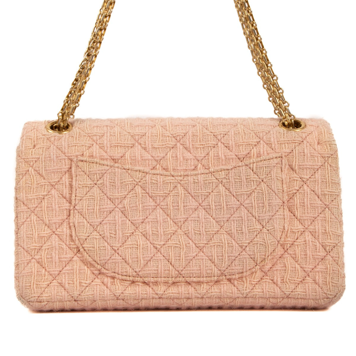 Shop safe online at Labellov in Antwerp, Brussels and Knokke this 100% authentic second hand Chanel Pink Tweed Medium 2.55 Reissue