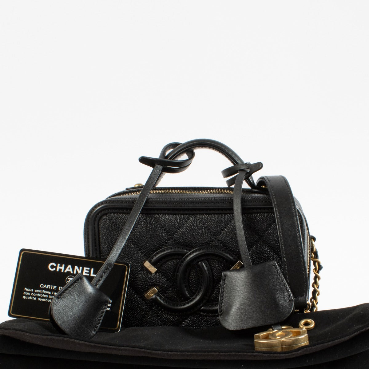 Chanel Black CC Filigree Small Vanity Case