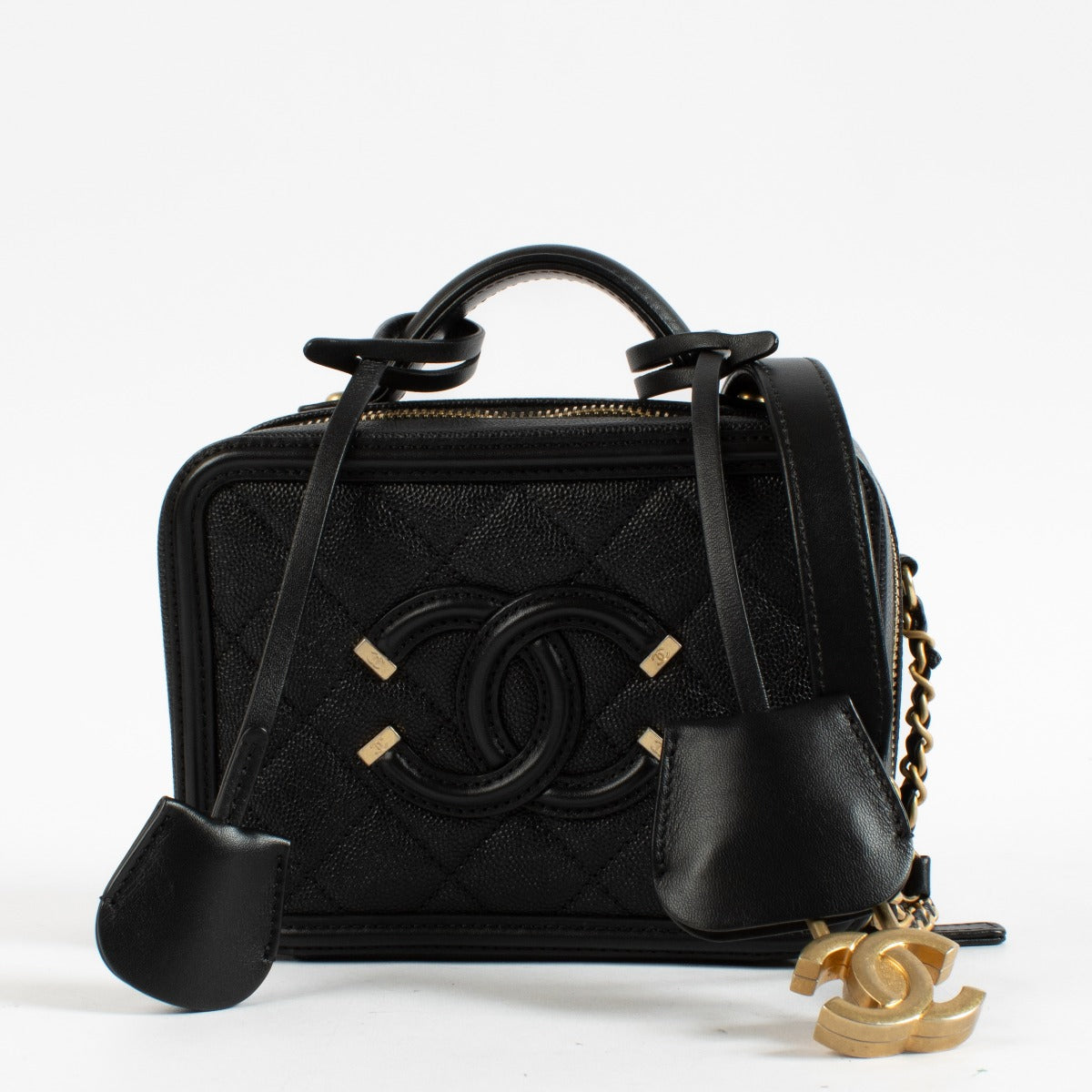 Chanel Black CC Filigree Small Vanity Case