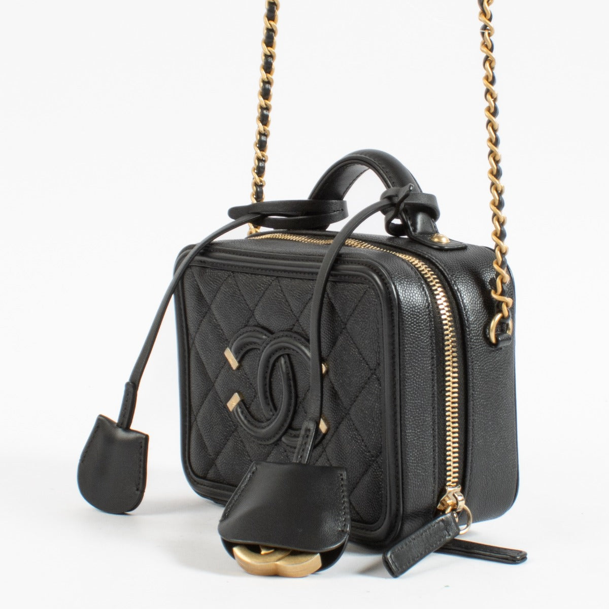 Chanel Black CC Filigree Small Vanity Case