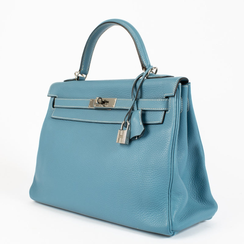 Authentic second hand Hermès Kelly 32 Bleu Jean Togo PHW on www.labellov.com