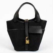 Authentic pre-loved Hermès Picotin Lock 18 Cargo Black Toile Goeland/Swift GHW on Labellov.com