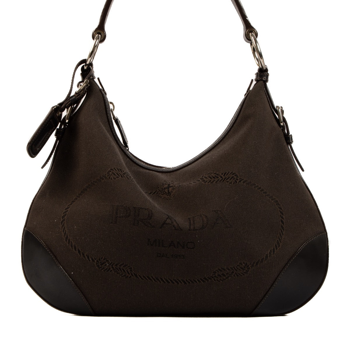 Shop 100% authentic second-hand Prada Brown Logo Jacquard Shoulder Bag on Labellov.com