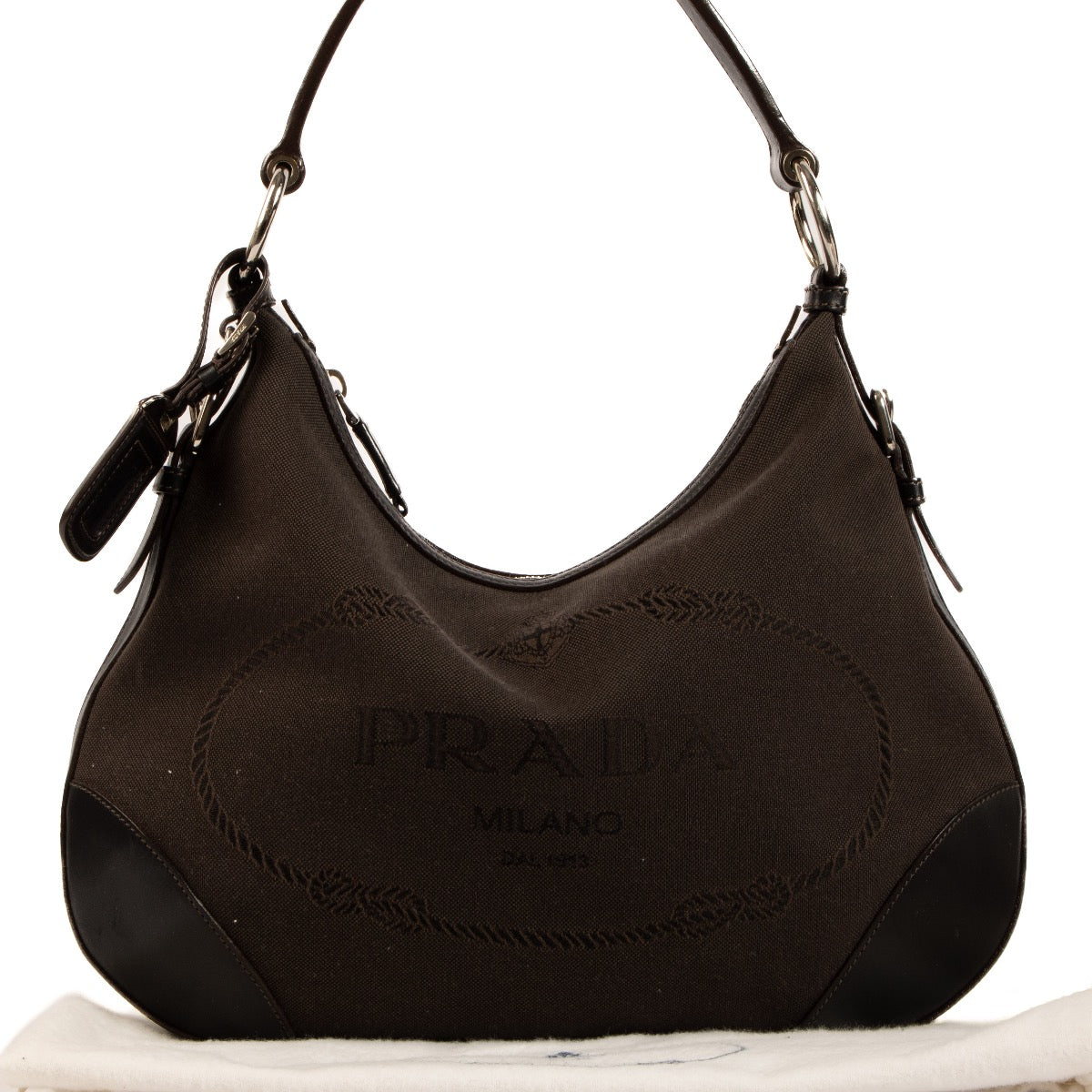 Shop 100% authentic second-hand Prada Brown Logo Jacquard Shoulder Bag on Labellov.com