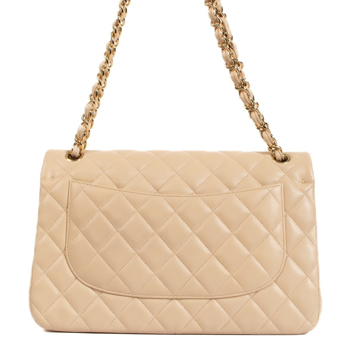 Shop safe online at Labellov in Antwerp, Brussels and Knokke this 100% authentic second hand Chanel Beige Lambskin Large Classic Flap Bag