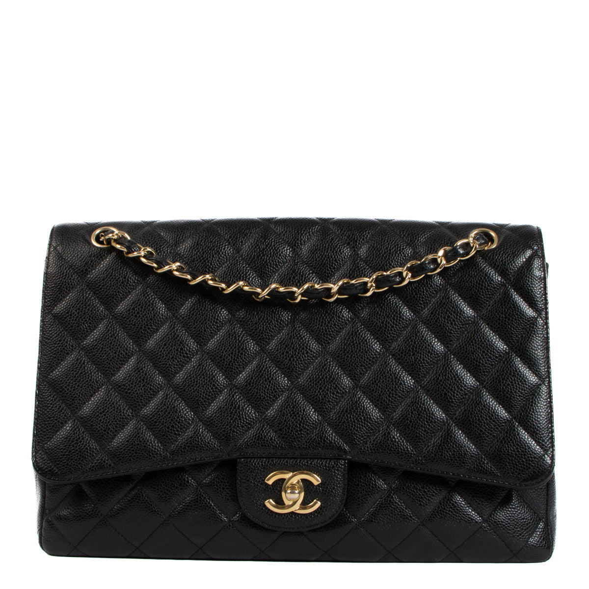 Chanel Black Caviar Maxi Classic Single Flap Bag GHW