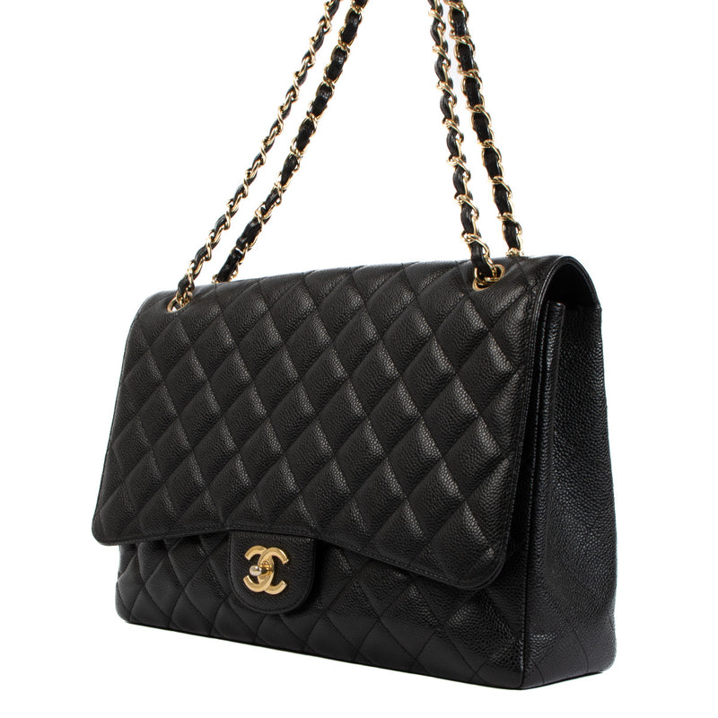 Chanel Black Caviar Maxi Classic Single Flap Bag GHW