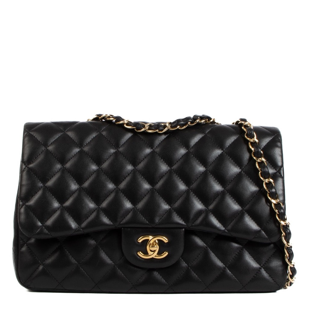 Chanel Black Lambskin Large Classic Single Flap Bag