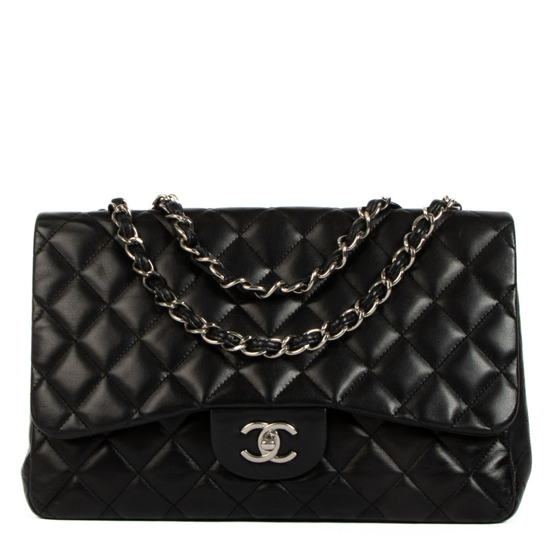 Chanel Black Lambskin Large Classic Single Flap Bag