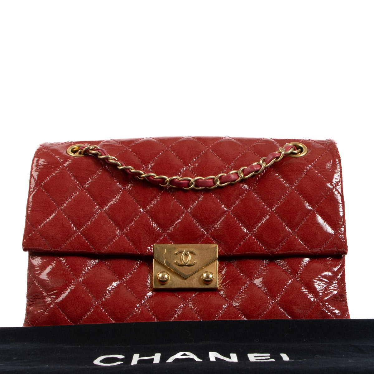Chanel Red Patent Leather Accordion Flap Bag