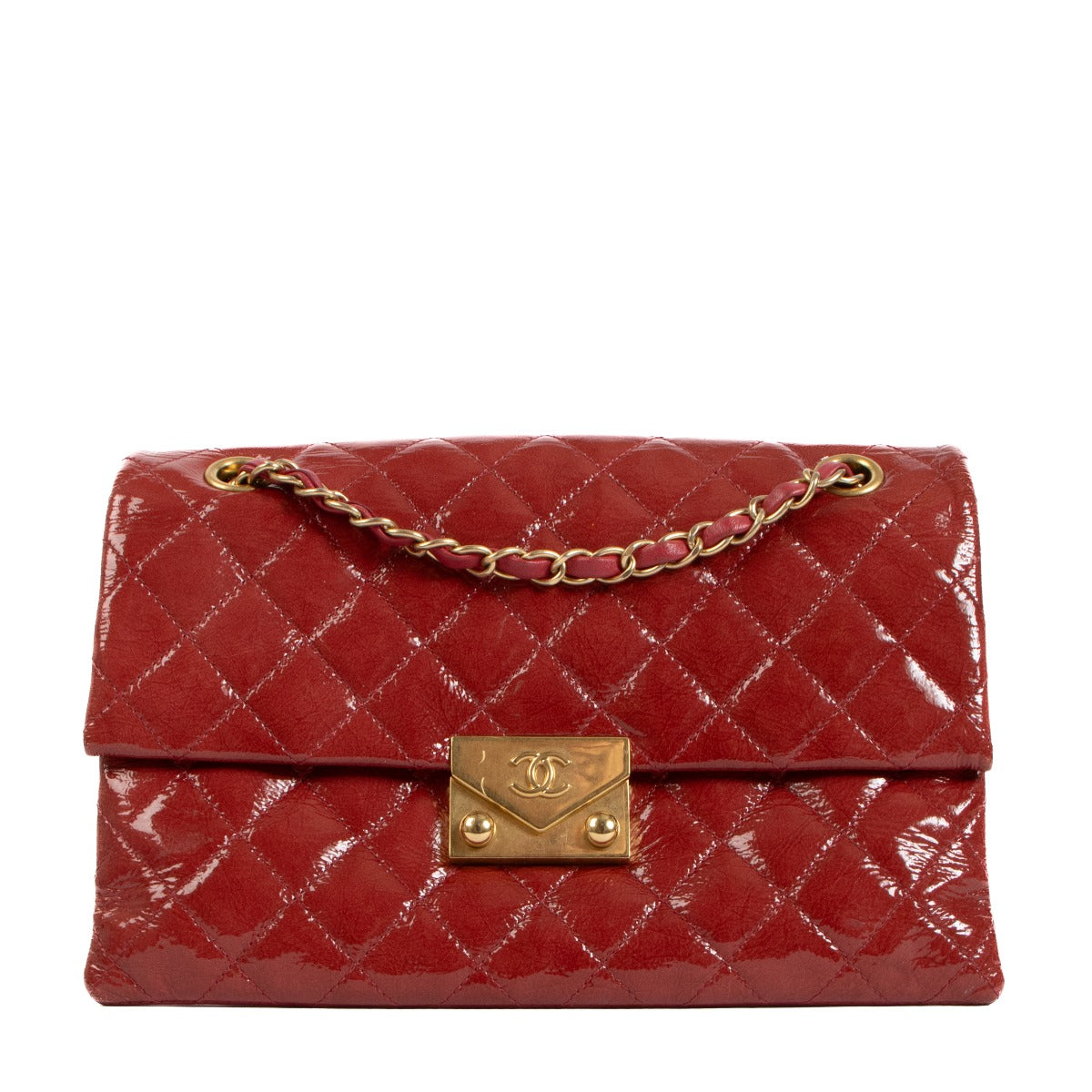Chanel Red Patent Leather Accordion Flap Bag