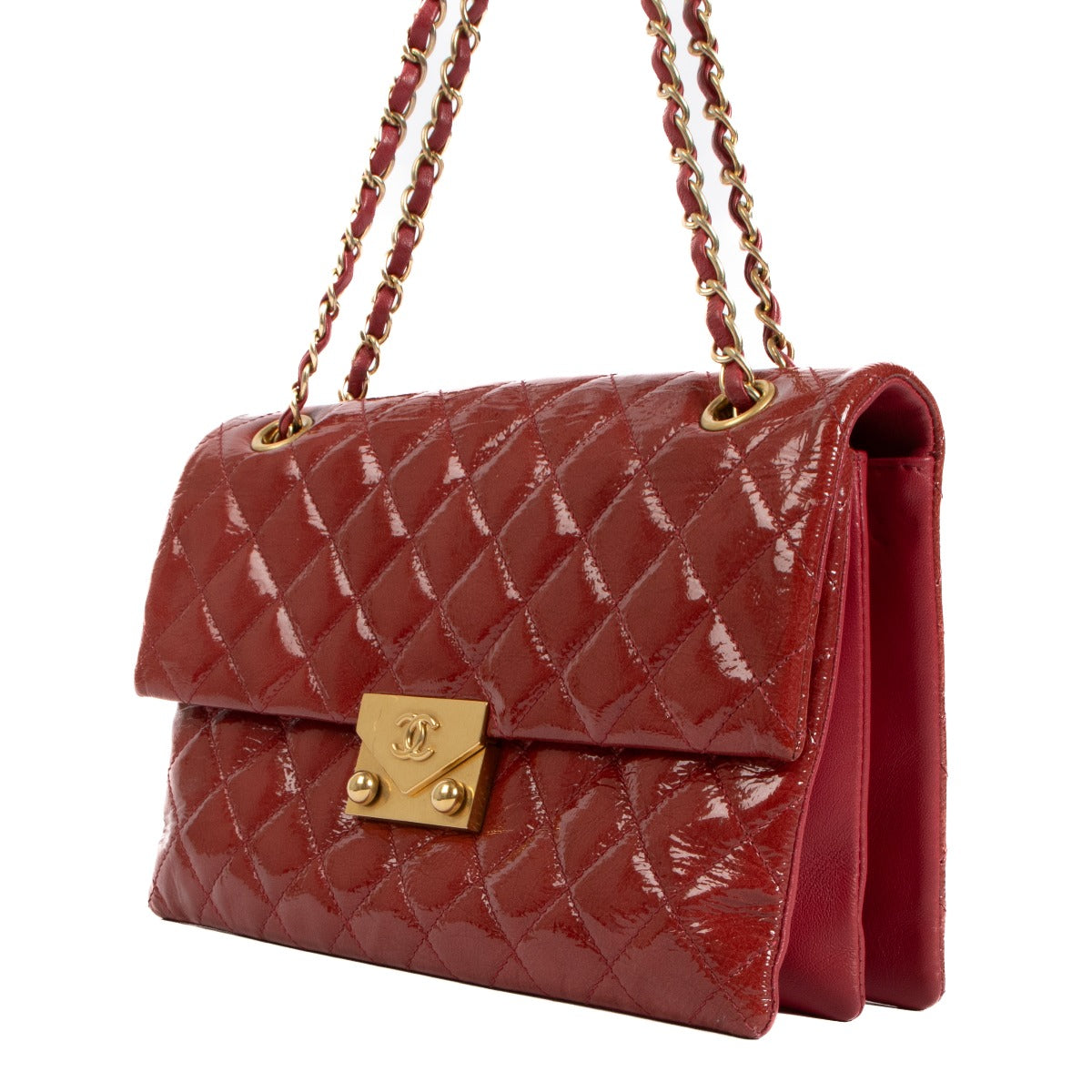 Chanel Red Patent Leather Accordion Flap Bag
