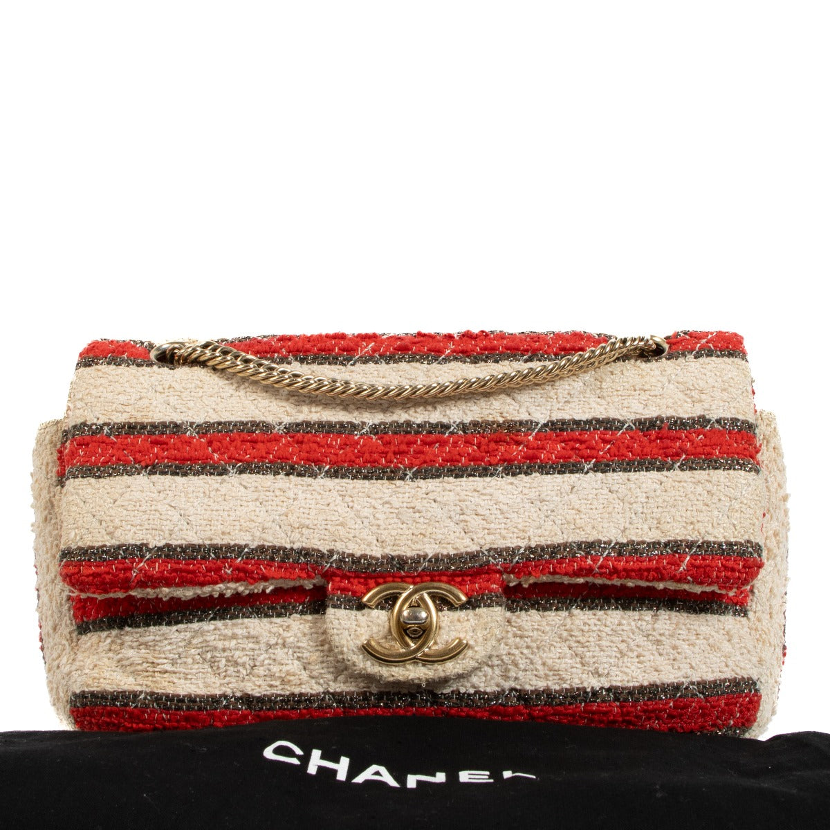 Chanel Gestreepte Tweed Classic Flap Tas