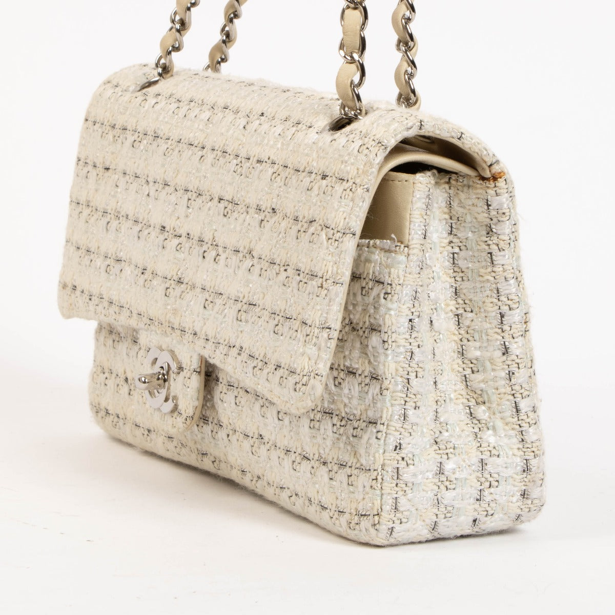 Chanel Cream Quilted Tweed Classic Flap Bag