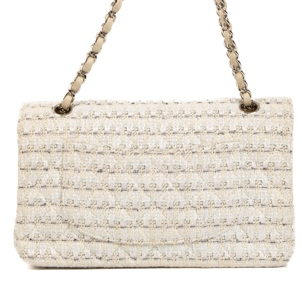 Chanel Cream Quilted Tweed Classic Flap Bag