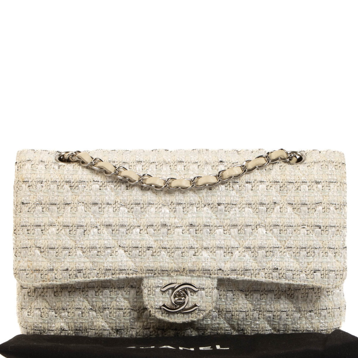 Chanel Cream Quilted Tweed Classic Flap Bag