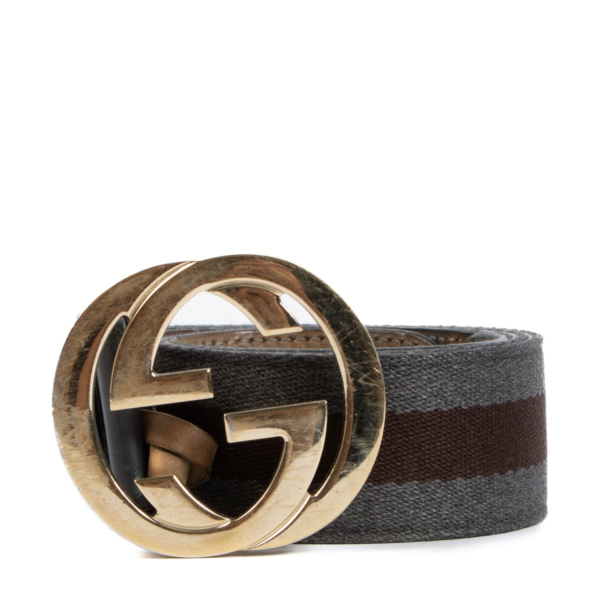 Ceinture en toile tissée grise/marron Gucci – Taille 90