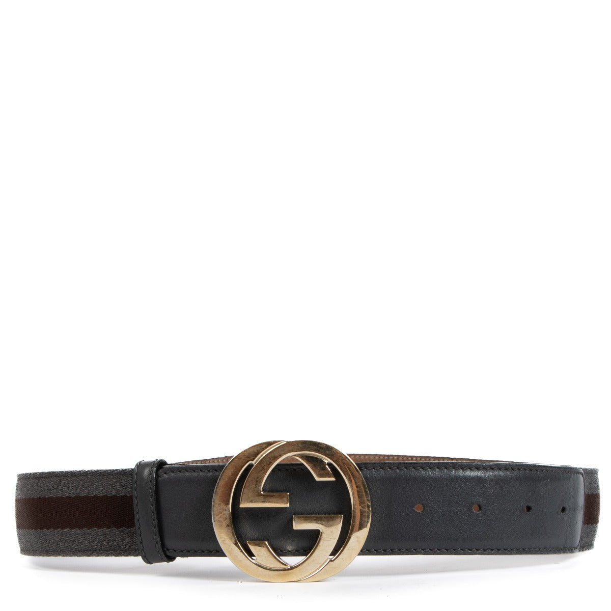 Ceinture en toile tissée grise/marron Gucci – Taille 90