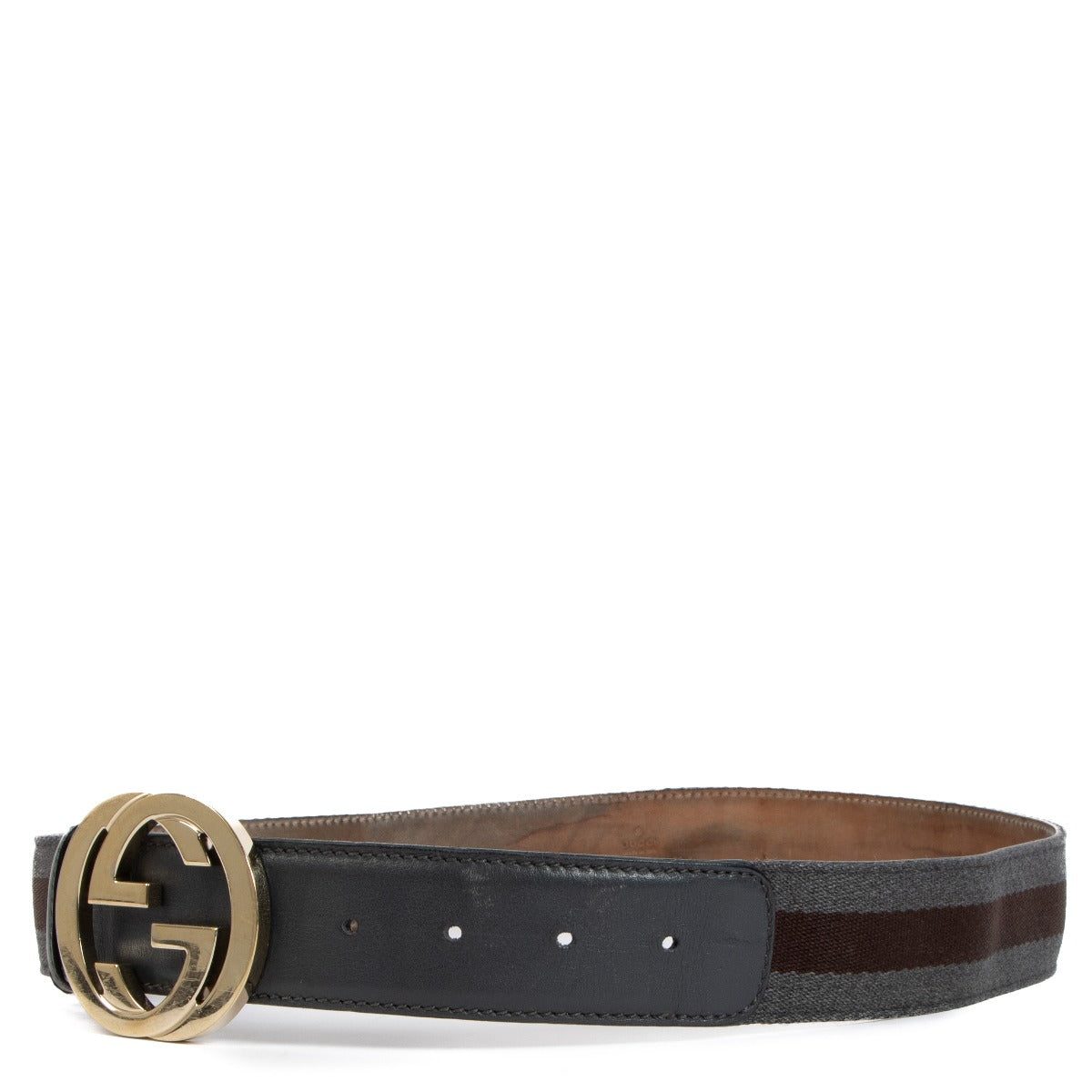 Ceinture en toile tissée grise/marron Gucci – Taille 90