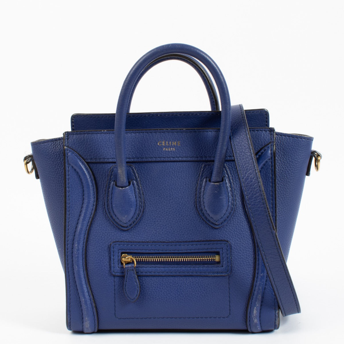 Shop safe online at Labellov in Antwerp, Brussels and Knokke this 100% authentic second hand Celine blue Luggage Nano Top handle