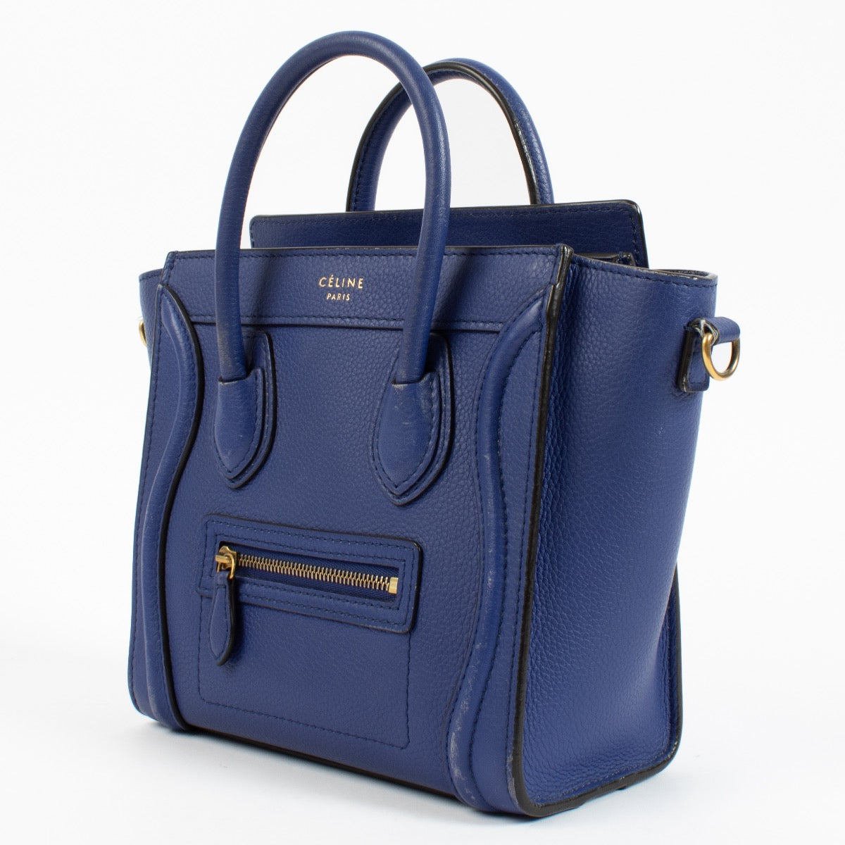 Shop safe online at Labellov in Antwerp, Brussels and Knokke this 100% authentic second hand Celine blue Luggage Nano Top handle