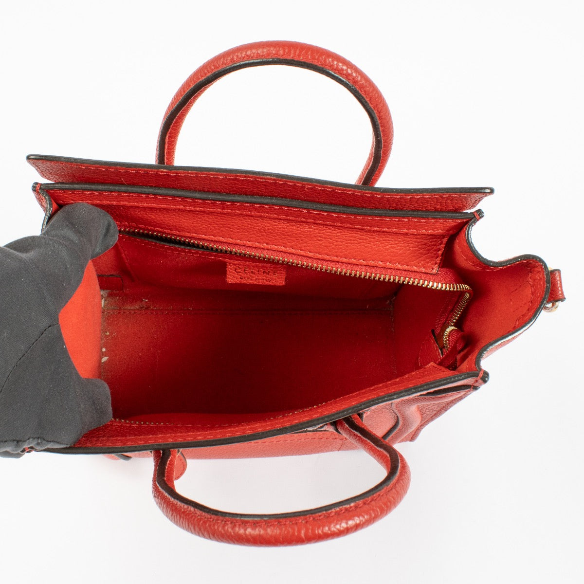 Shop safe online at Labellov in Antwerp, Brussels and Knokke this 100% authentic second hand Celine Red Luggage Nano Top handle