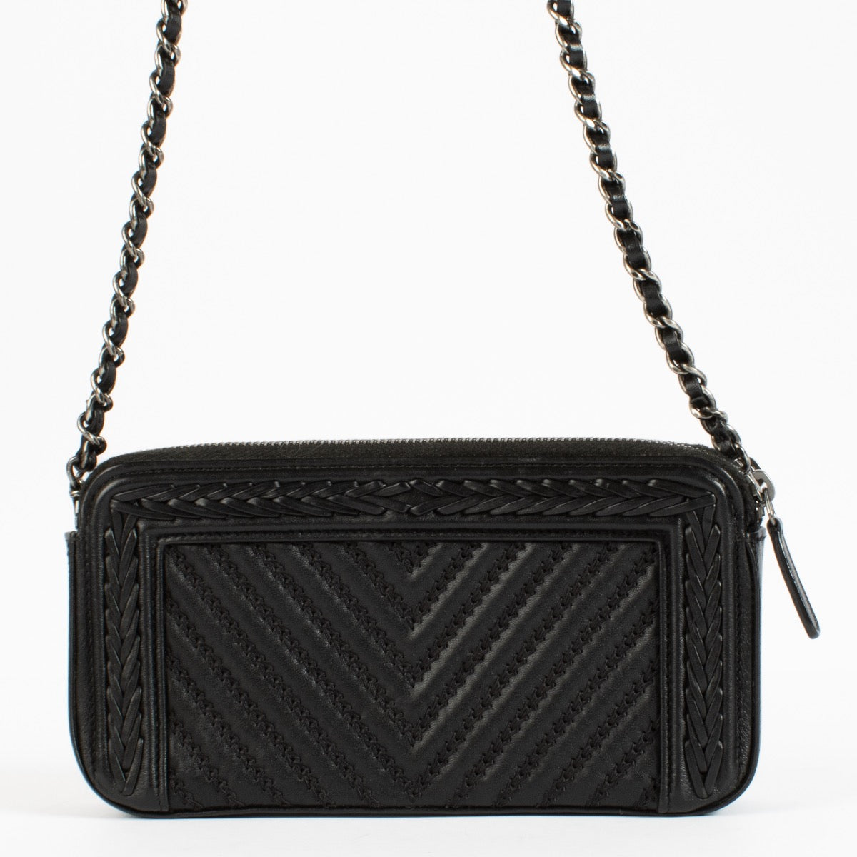 Chanel Black Braided Chevron Boy Chanel Clutch With Chain