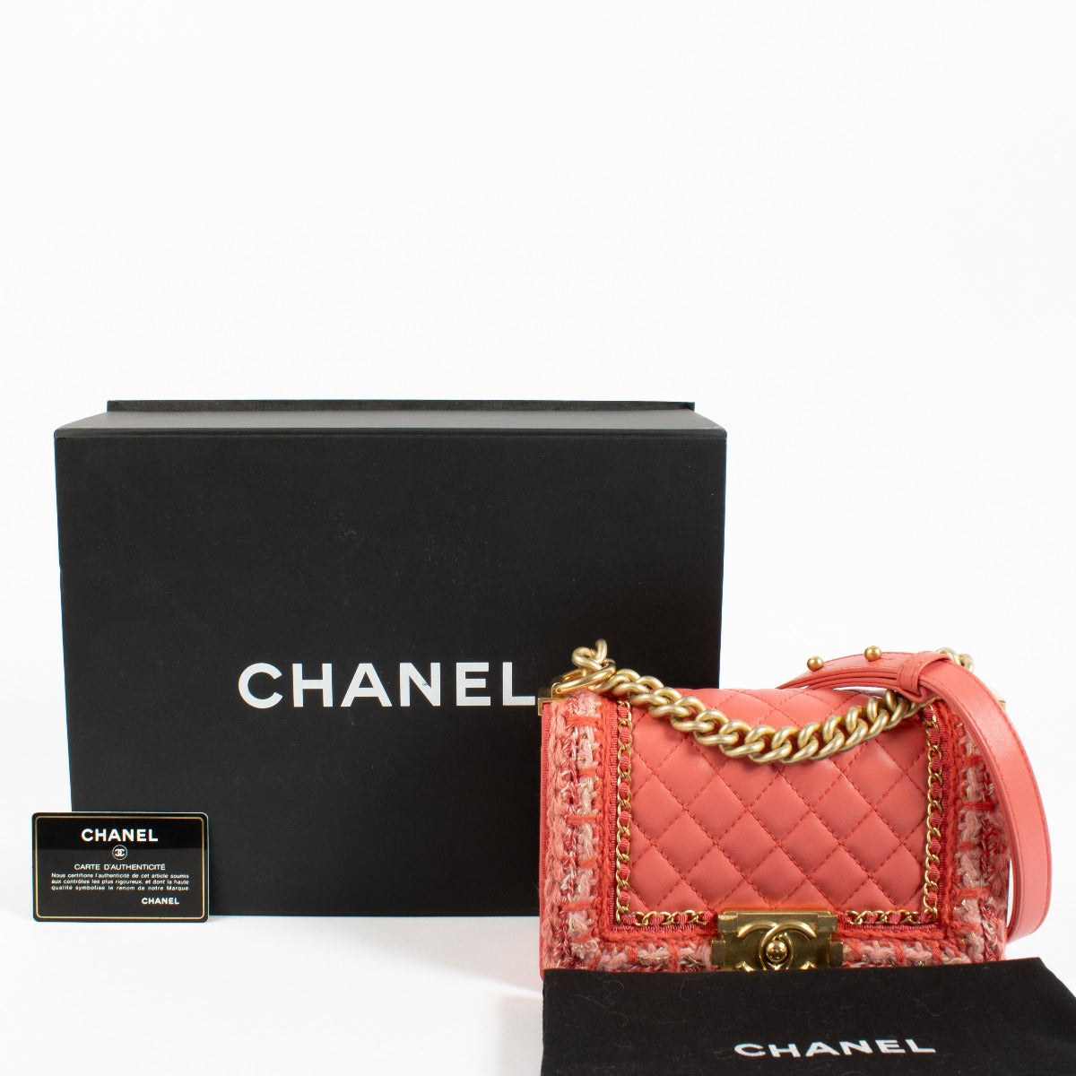 shop 100% authentic second hand Chanel Pink Small Braided Tweed Jacket Boy Bag on Labellov.com