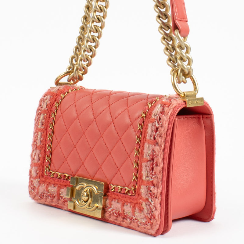 shop 100% authentic second hand Chanel Pink Small Braided Tweed Jacket Boy Bag on Labellov.com