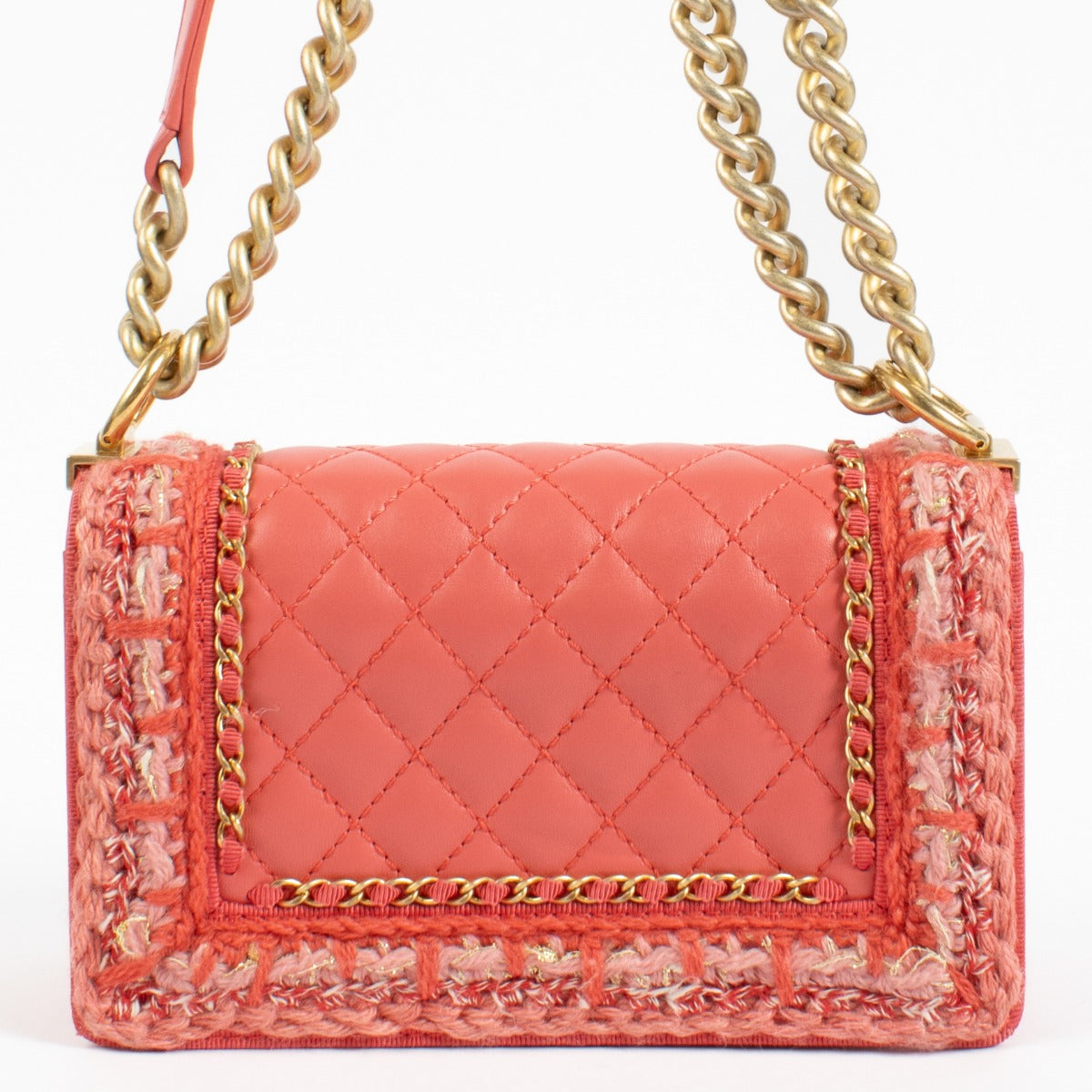 shop 100% authentic second hand Chanel Pink Small Braided Tweed Jacket Boy Bag on Labellov.com