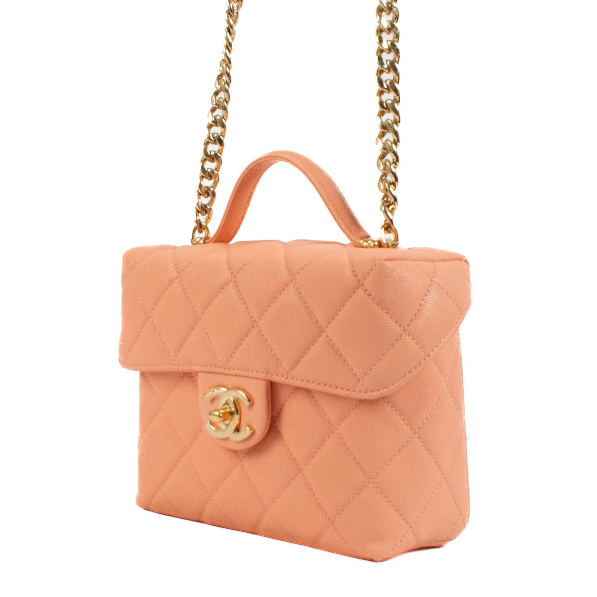 Chanel 23C Peach Caviar Leather Small Vanity Case Bag