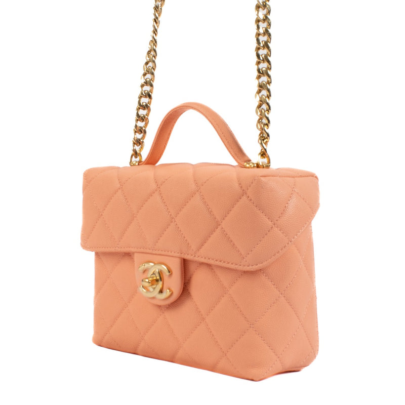 Chanel 23C Peach Caviar Leather Small Vanity Case Bag