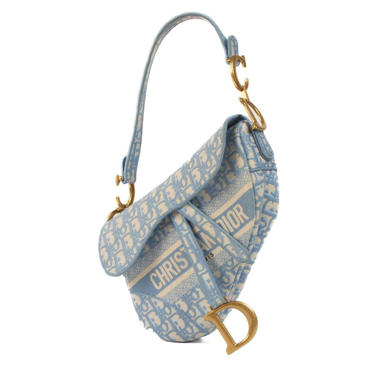 Shop safe online at Labellov in Antwerp, Brussels and Knokke this 100% authentic second hand Christian Dior Cornflower Blue Oblique Saddle Bag + Strap