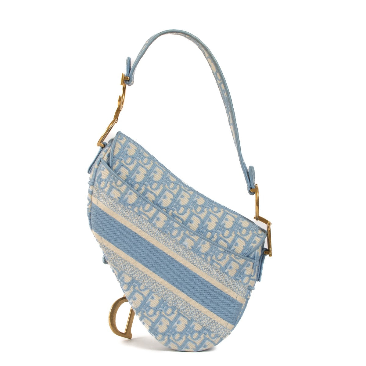 Shop safe online at Labellov in Antwerp, Brussels and Knokke this 100% authentic second hand Christian Dior Cornflower Blue Oblique Saddle Bag + Strap