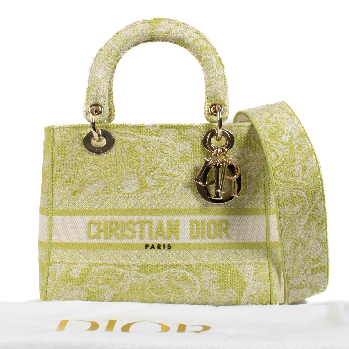 Christian Dior Groene Toile De Jouy Medium Lady D-Lite Tas
