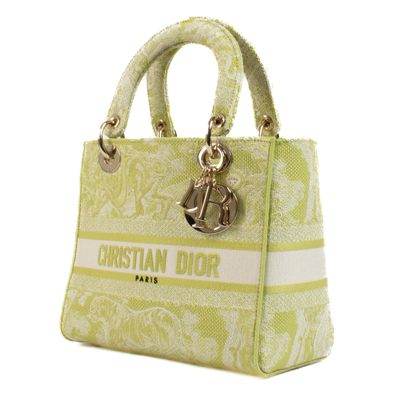 Christian Dior Groene Toile De Jouy Medium Lady D-Lite Tas