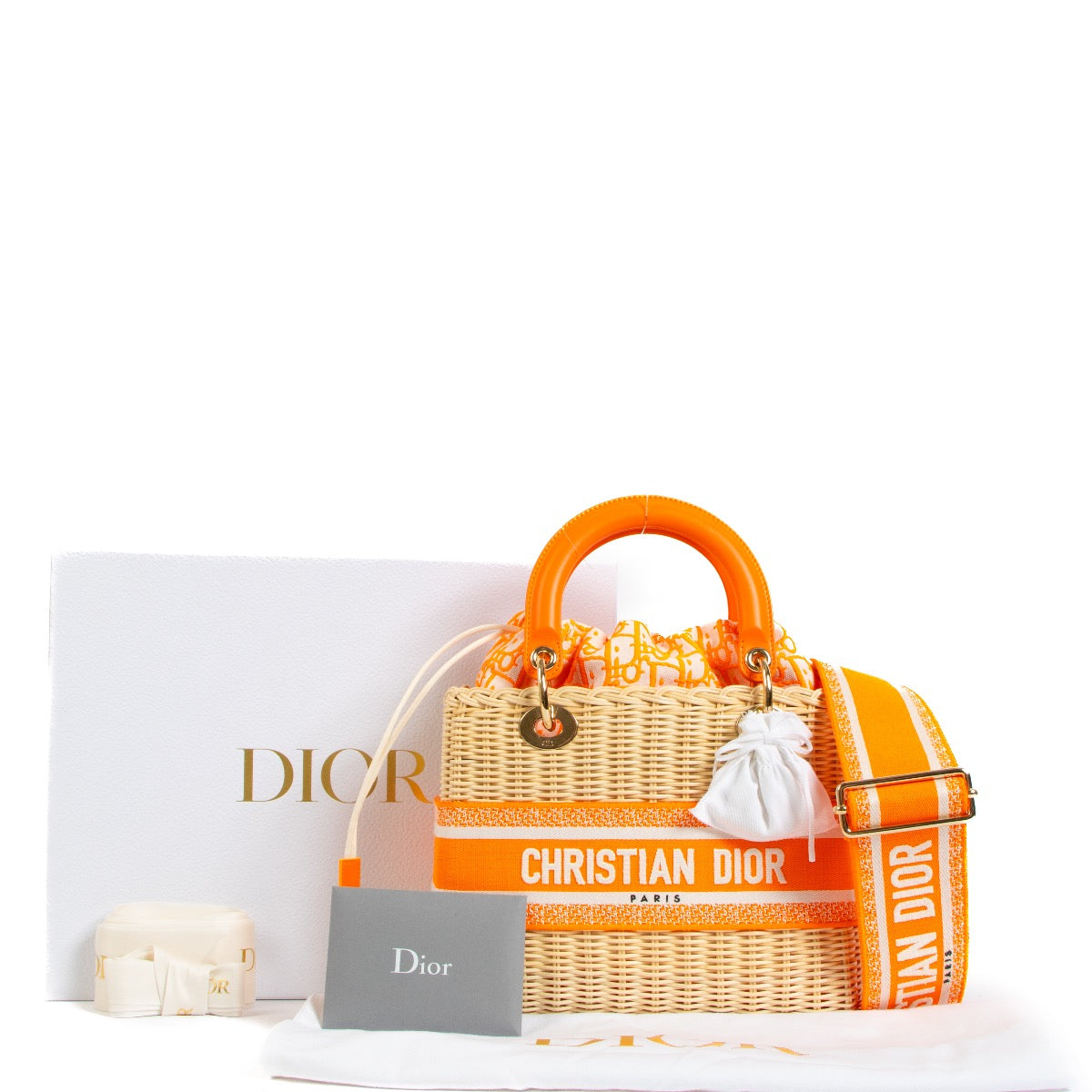 shop 100% authentic second hand Dior Lady Dior M Wicker Fluo Orange Bag on Labellov.com
