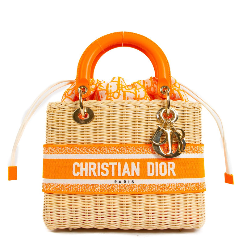 shop 100% authentic second hand Dior Lady Dior M Wicker Fluo Orange Bag on Labellov.com