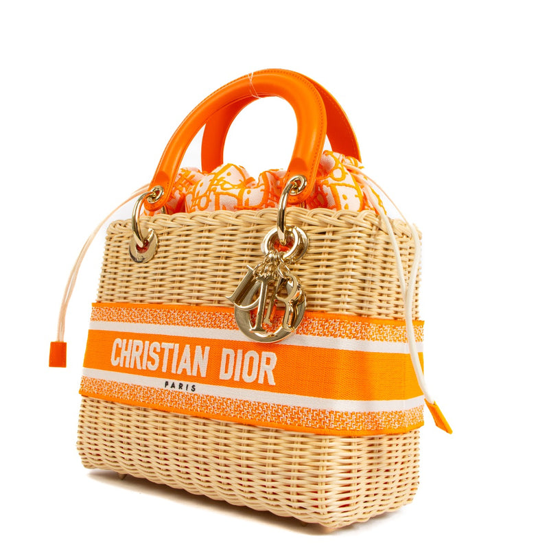 shop 100% authentic second hand Dior Lady Dior M Wicker Fluo Orange Bag on Labellov.com