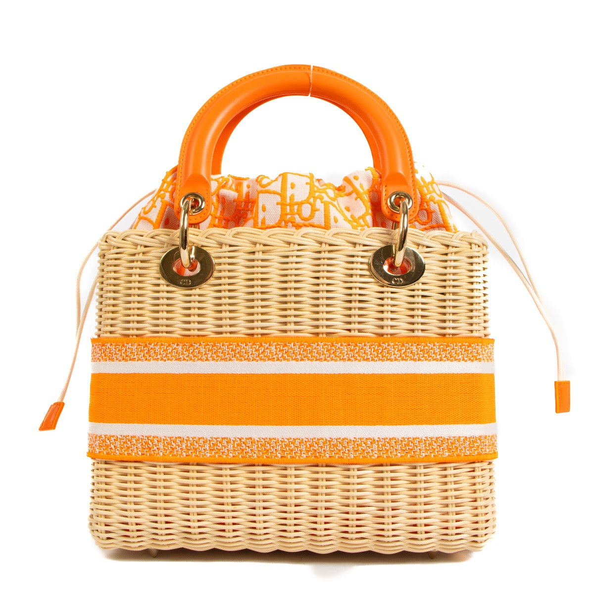 shop 100% authentic second hand Dior Lady Dior M Wicker Fluo Orange Bag on Labellov.com