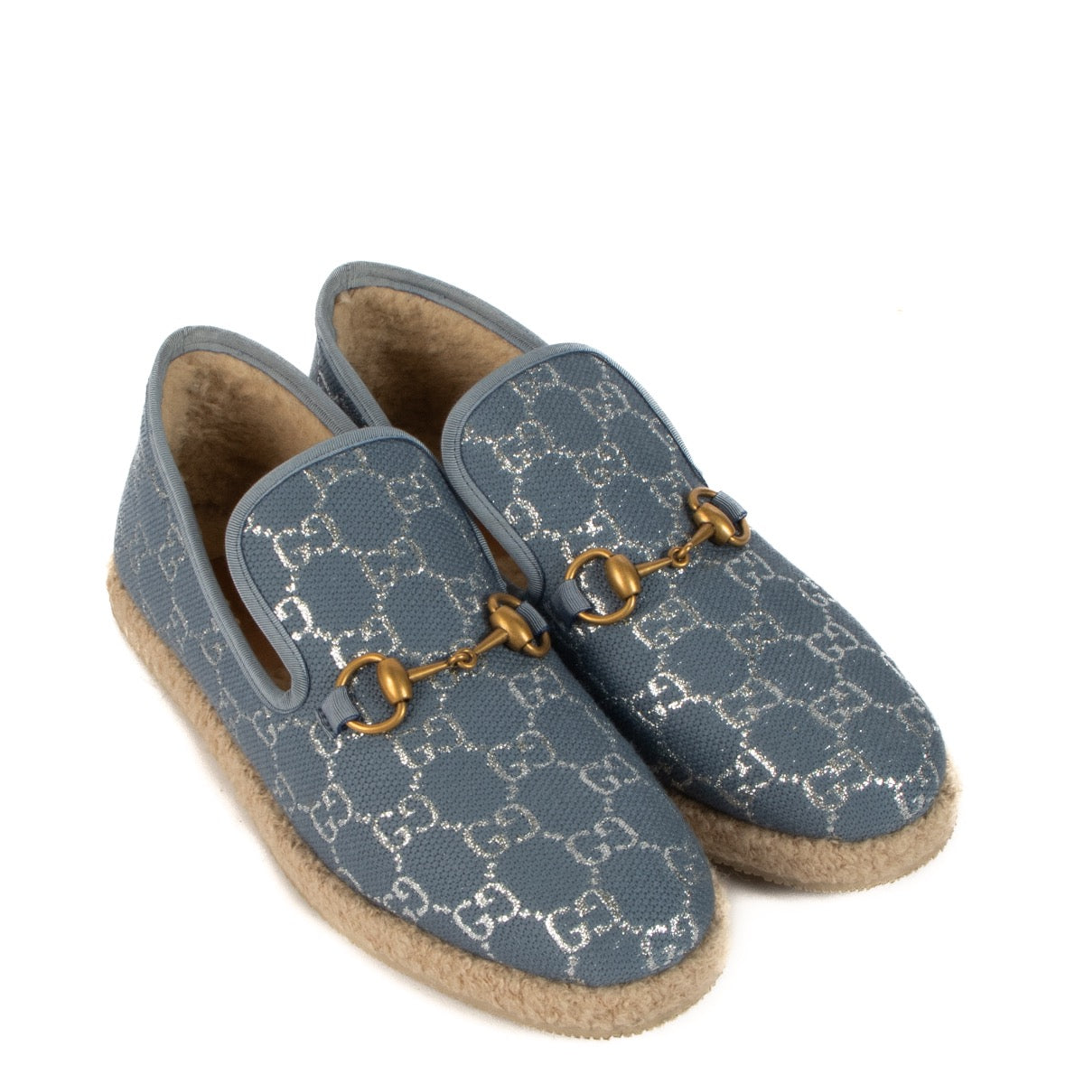 Shop 100% authentic second-hand Gucci Blue Lamé GG Horsebit Loafers in size 38,5 on Labellov.com