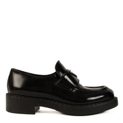 Prada Black Brushed Leather Loafers - size 37.5 for the best price at Labellov secondhand luxury in Antwerp, Brussels, Knokke.