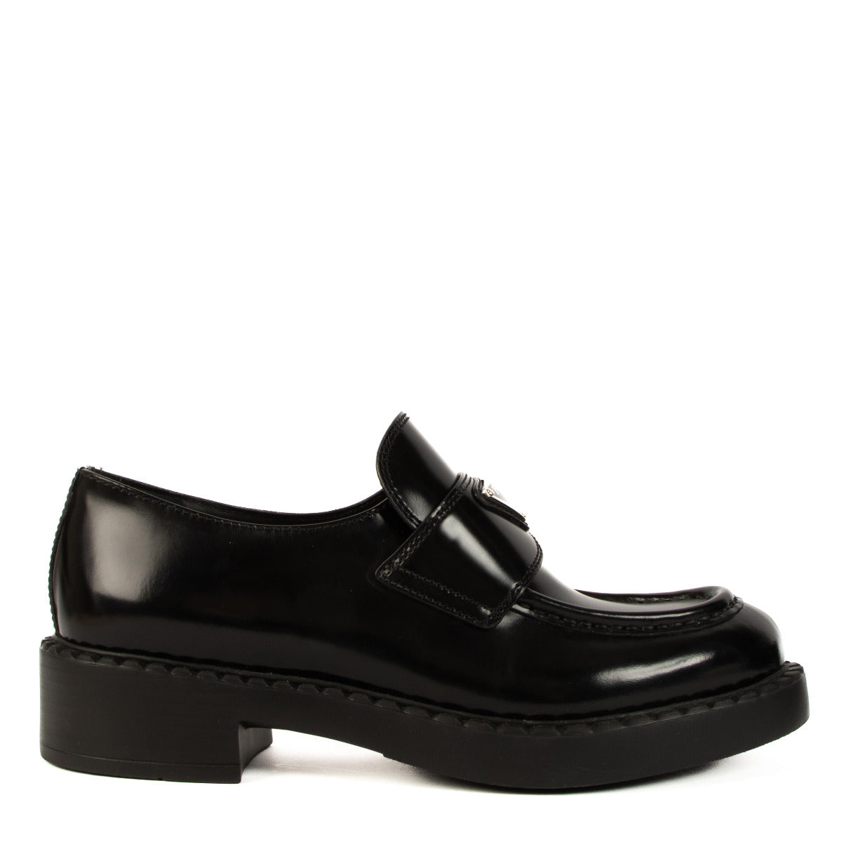 Prada Black Brushed Leather Loafers - size 37.5 for the best price at Labellov secondhand luxury in Antwerp, Brussels, Knokke.