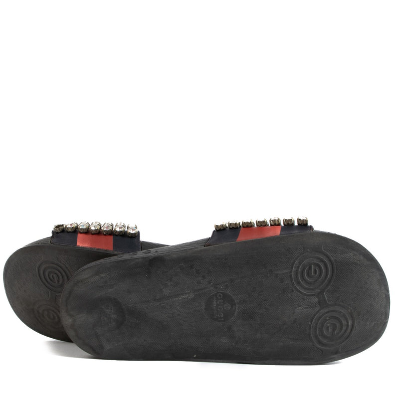 shop 100% authentic second hand Gucci Crystal Embellished Web Slide Sandals - Size 36 on Labellov.com