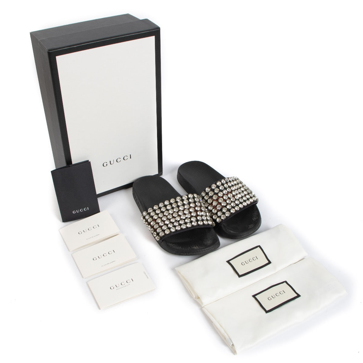 shop 100% authentic second hand Gucci Crystal Embellished Web Slide Sandals - Size 36 on Labellov.com