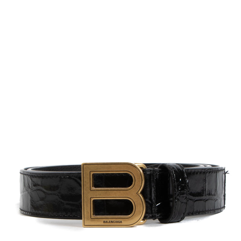 shop 100% authentic second hand Balenciaga Black Crocodile Embossed Belt - Size 80 on Labellov.com