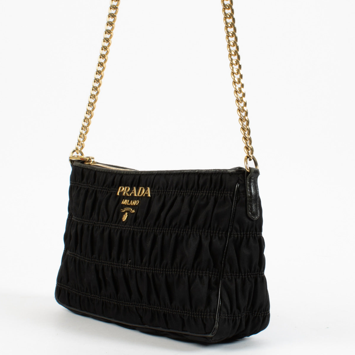 Prada Black Gathered Nylon Crossbody Bag