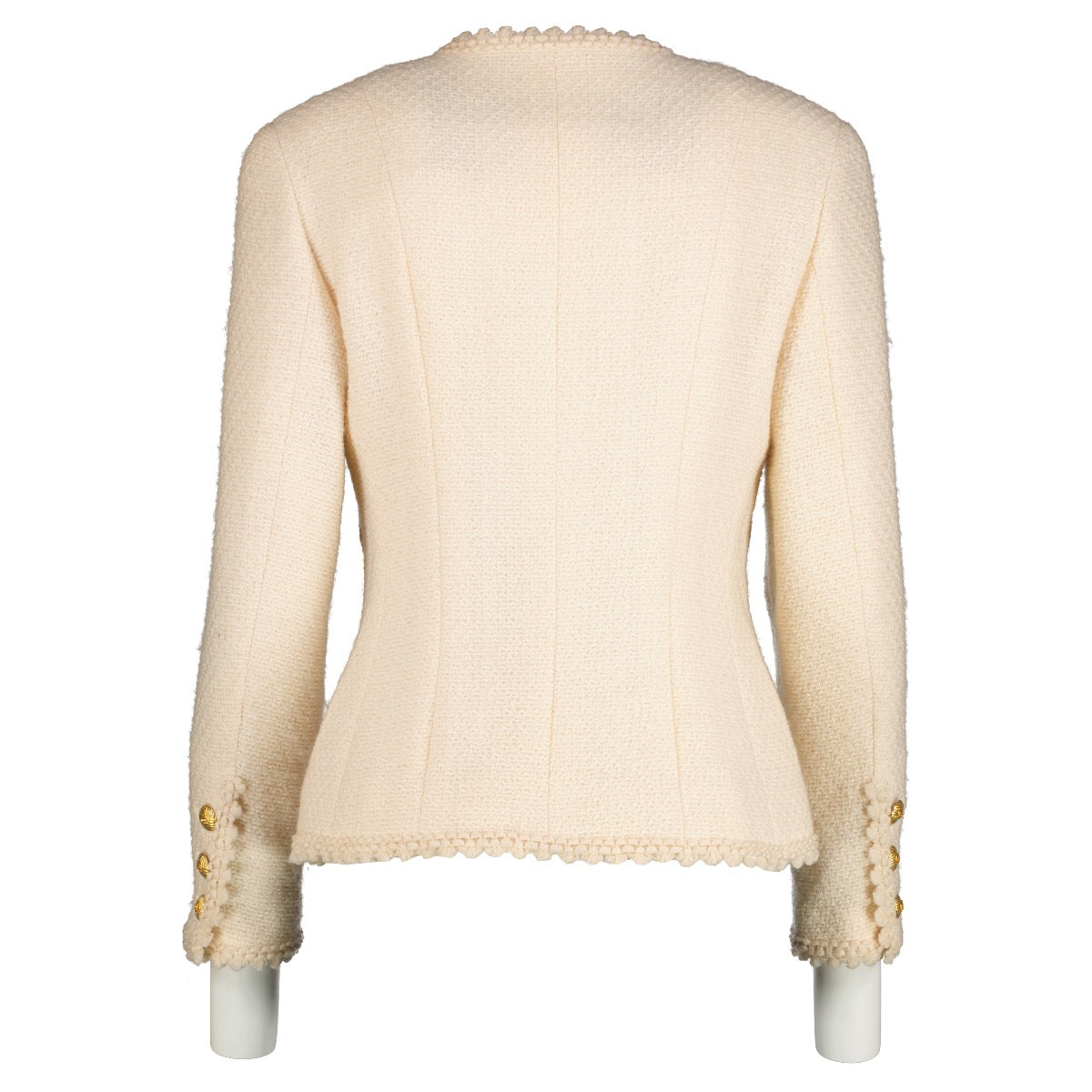 Shop authentic second hand vintage Chanel Spring/Summer 1990 Ivory Scalloped Tweed Jacket on www.labellov.com