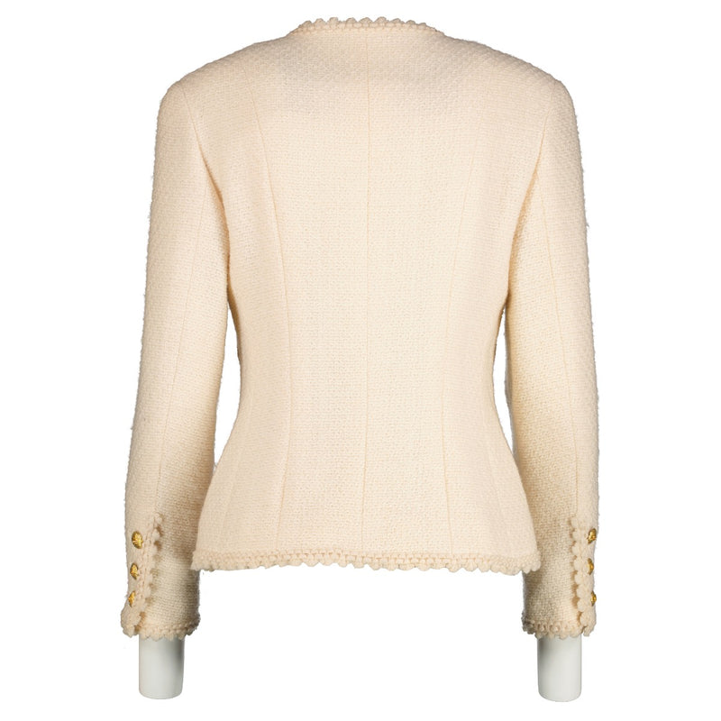 Shop authentic second hand vintage Chanel Spring/Summer 1990 Ivory Scalloped Tweed Jacket on www.labellov.com
